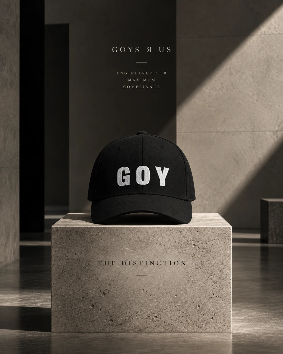 The Distinction — GOYS Я US unisex campaign visualisation. Styling is illustrative, not a product fit specification.