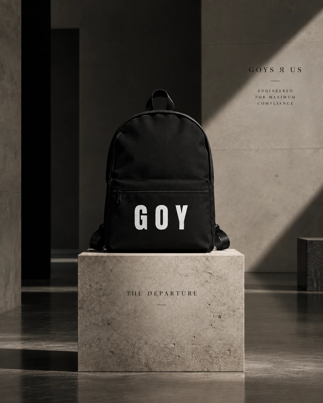 The Departure — GOYS Я US unisex campaign visualisation. Styling is illustrative, not a product fit specification.